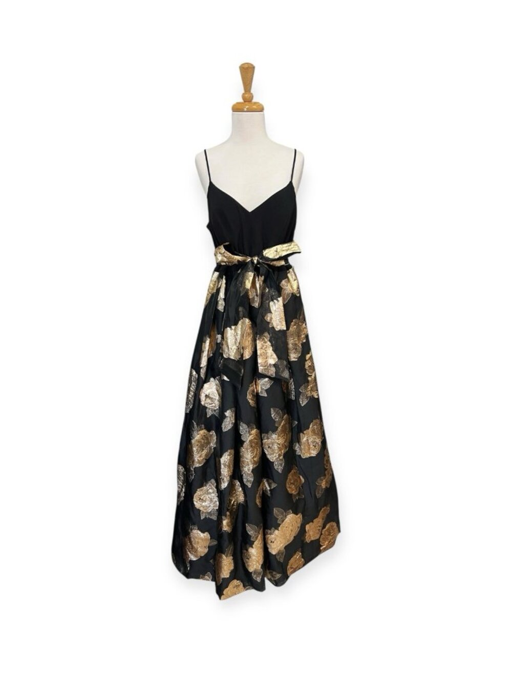 Eliza J Metallic Floral Print Gown Size 14 Black and Gold